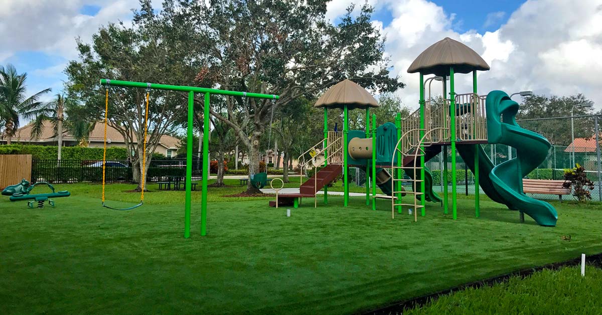 A completed playground project using artificial turf