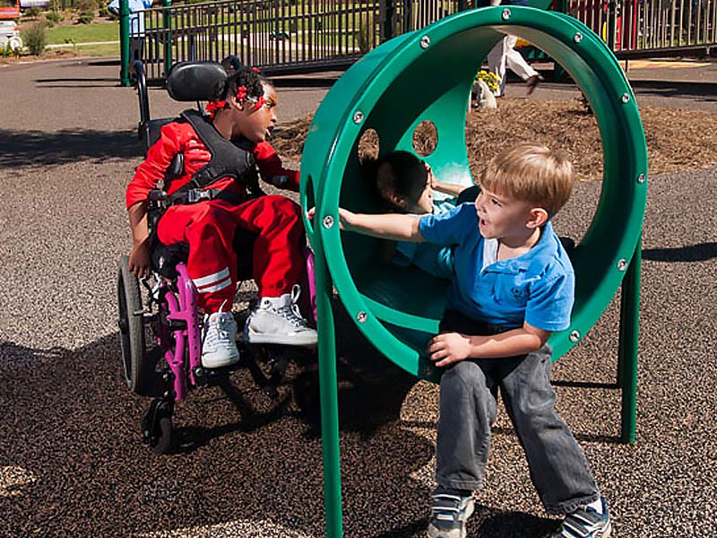 An example of an inclusive play and wheelchair accessible environment.