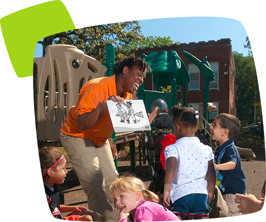 teacher with kids on playground